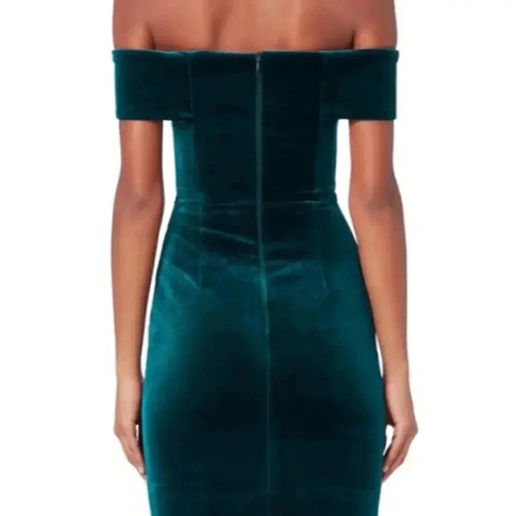 Nicholas Velvet off-the-shoulder Mini Dress in Green - Picture 2 of 7